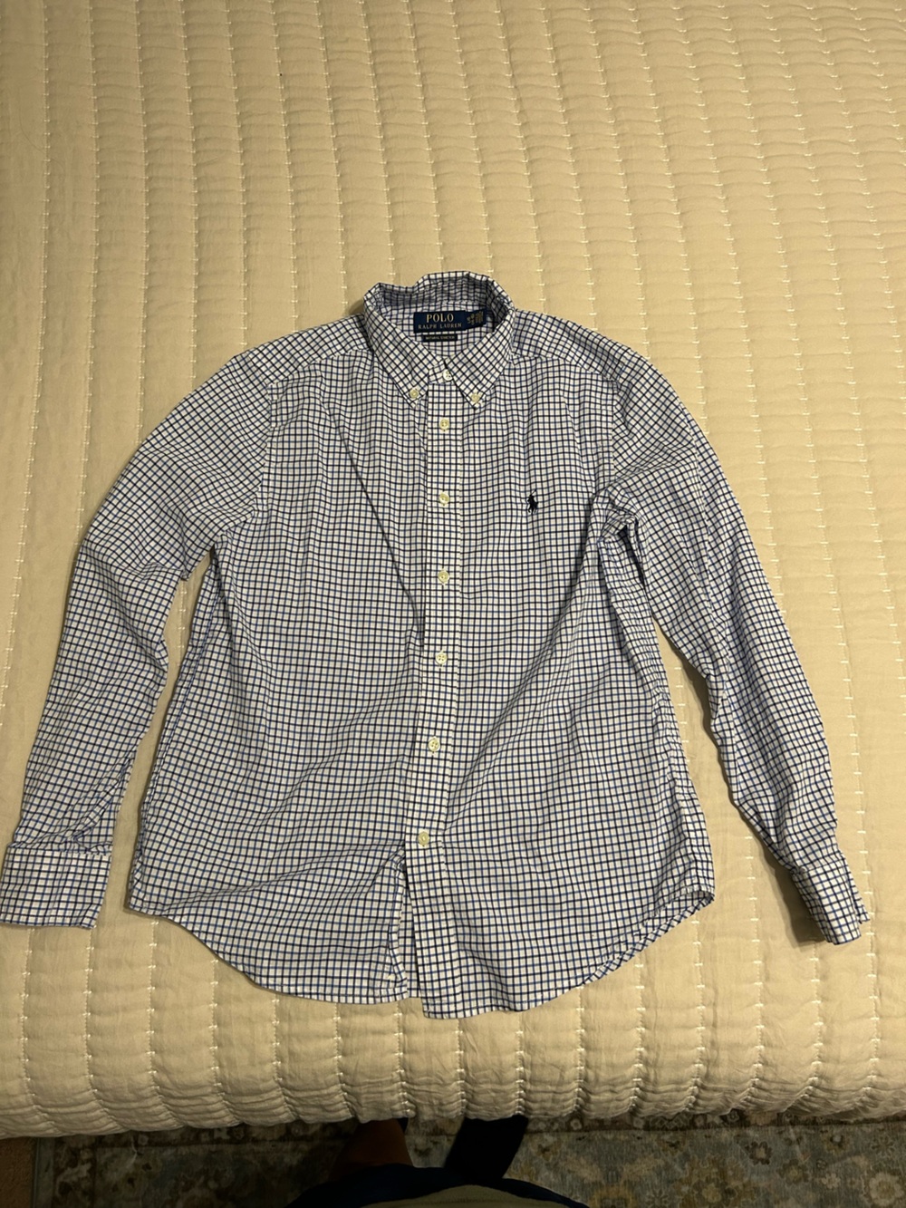 Ralph Lauren Navy and White Check Button-Down Shirt